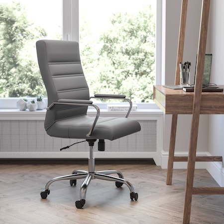 High Back Gray/Chrome LeatherSoft Executive Swivel Chair